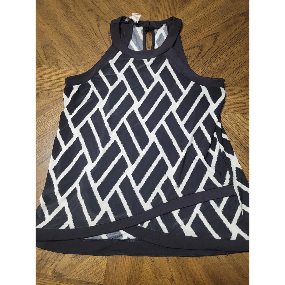Ariella Black White Geometric Halter Tank Top Womens Size S
